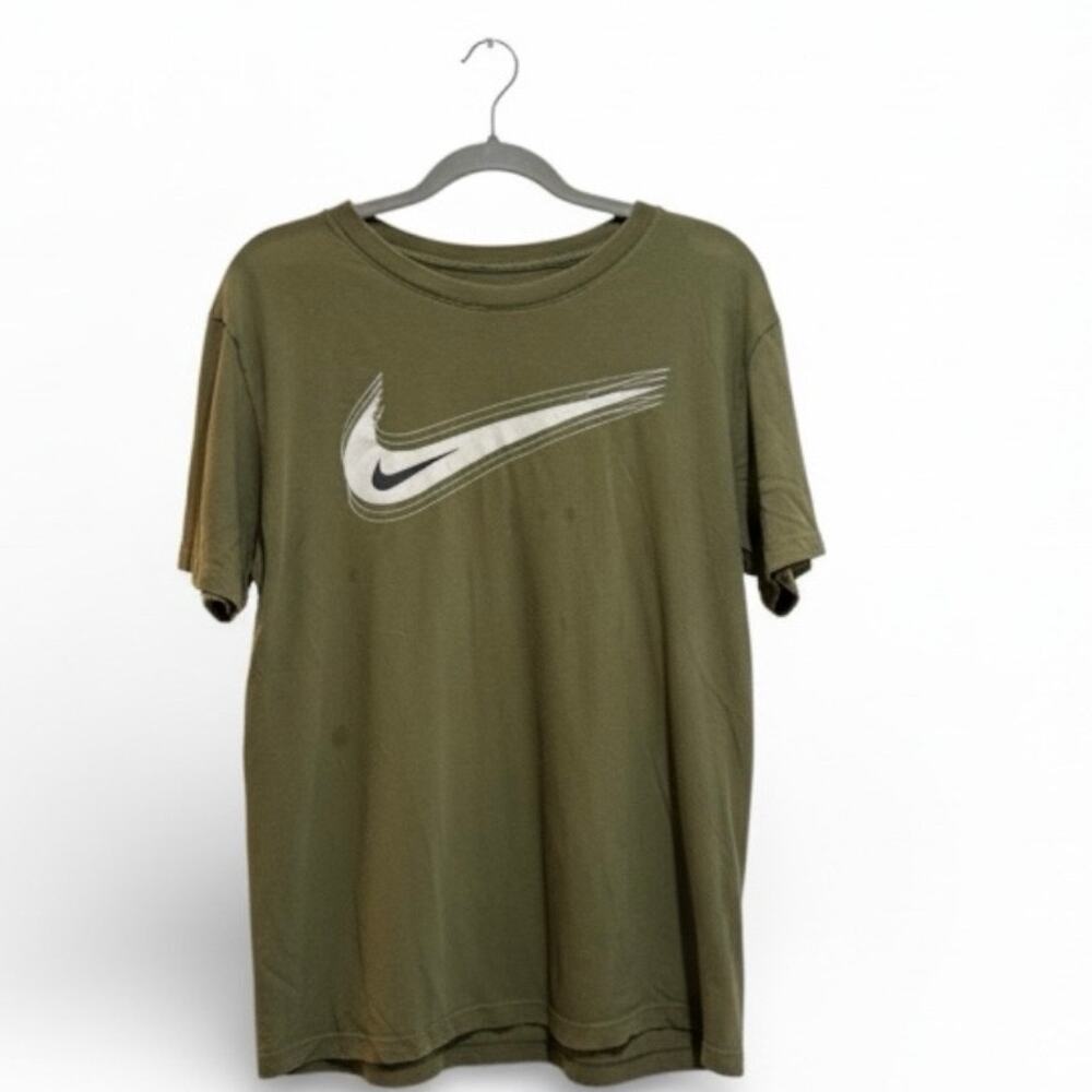 Nike Olive Green Short Sleeve T‑Shirt with White Swoosh